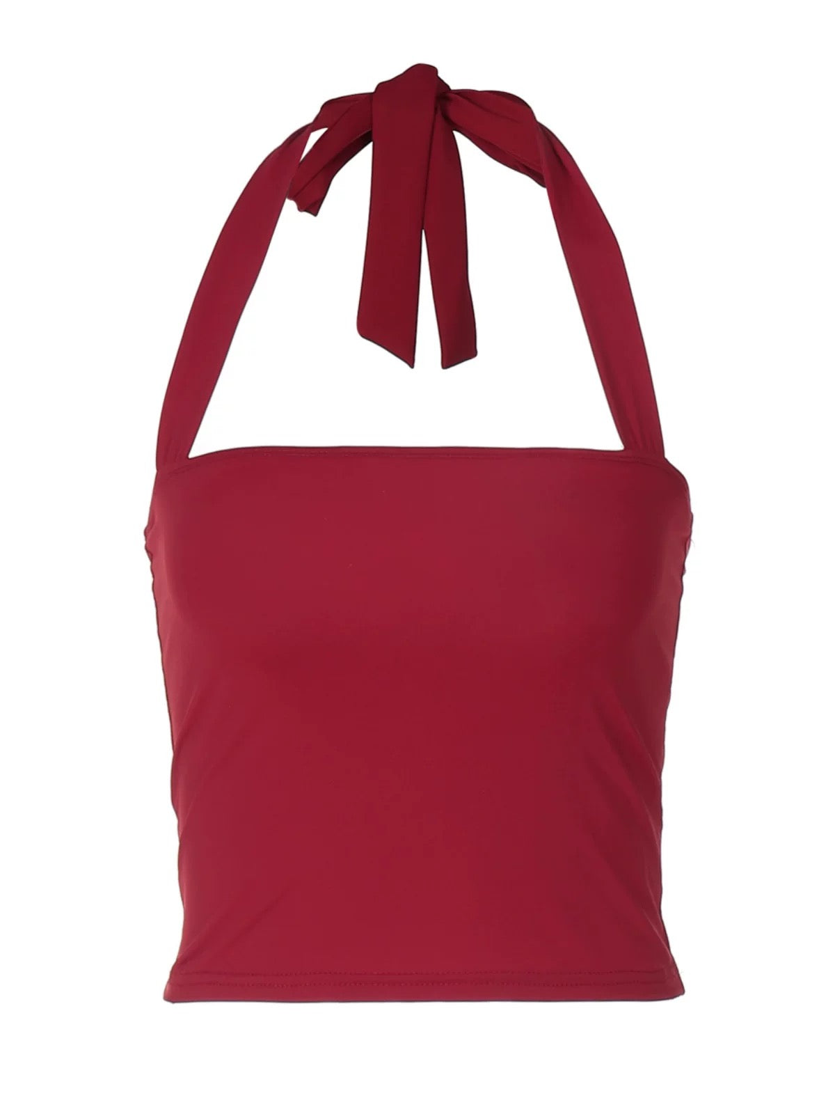 Deep Red Square Neck Halter Top