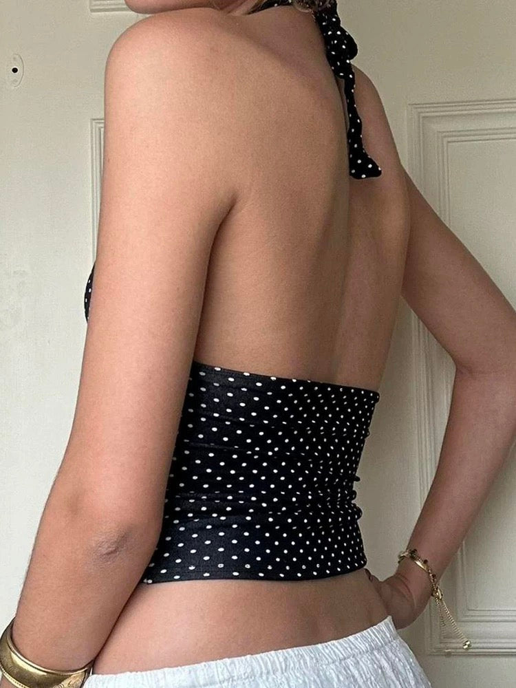 Echo Black Polka Dot Halter Top