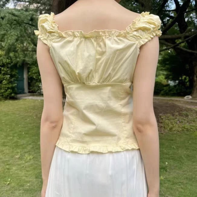 Ruffled Button-Down Top – Soft Yellow