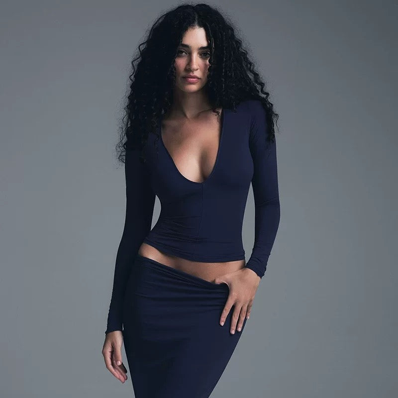 Deep V Long Sleeve Top